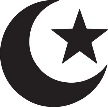 Black crescent moon and star symbol