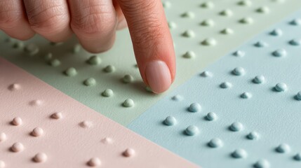 Close-Up of a Human Finger Gently Touching Textured Surfaces in Soft Colors, Showcasing the Sensory Experience of Different Touch Textures and Patterns