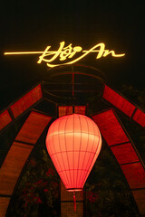 Hoi An sign with a lantern in the Ancient town of Hoi An, Vietnam