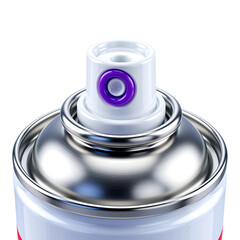 White spray can with purple nozzle on transparent background