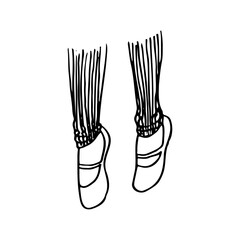 Close up of women's legs in ballet tights and a ballet shoe - hand drawn realistic doodle