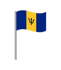 Vector illustration of the Barbados flag waving on a flagpole, isolated on white background. Perfect for design, educational, and patriotic projects