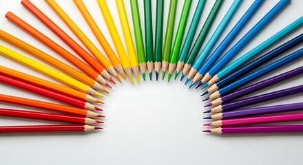 Obraz premium Colorful pencils arranged in a semi-circle, perfect for creativity and design projects educational