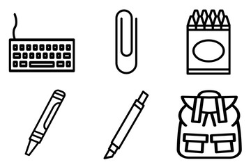 School Supplies and Stationery Line Icons