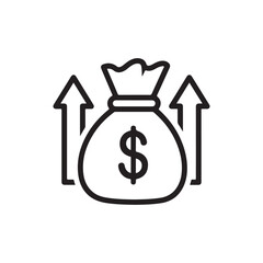 Vector art of money bag with dollar sign and upward arrows indicating financial growth