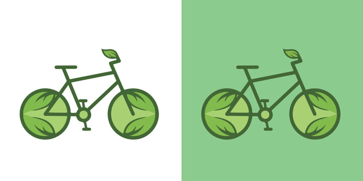 Stylized Green Bicycle Logo with Leaf Wheels