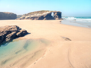 Sunny day at As Catedrais Beach, Lugo, Galicia, Spain. A bright sunny day in northern Spain.