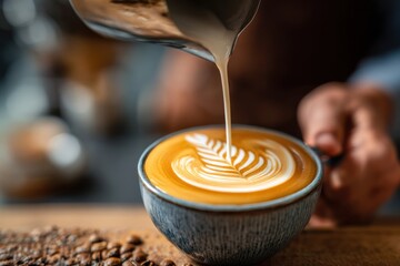 Barista Pouring Milk Foam into Espresso Cup
