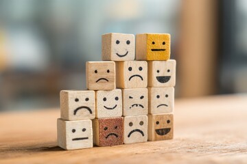 Business Feedback and Emotion Concept With Wooden Cubes