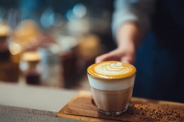 Morning Beverage and Barista Art in Cozy Cafe