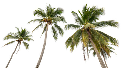 Tropical coconut palm trees cut out on PNG. AI GENERATED.