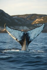 Fototapeta premium A stunning close-up of a humpback whale's tail fluke rising from the ocean