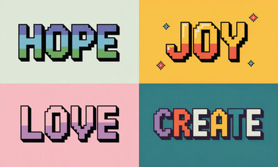 Positive Words Pixel Art Hope Joy Love Create Motivational Affirmations