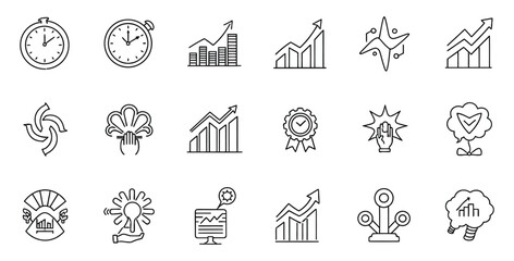 Fototapeta premium Business growth and development icons representing success and progress in a linear style