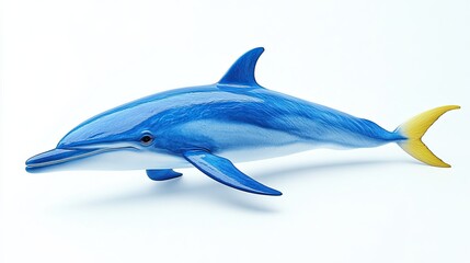 Obraz premium Isolated bright blue body, yellow fin on white background for sea
