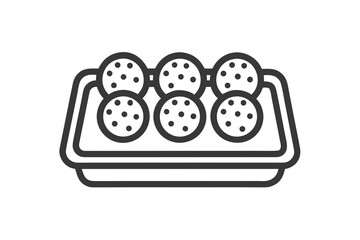 Tray icon featuring three cookies or cupcakes for bakery use  