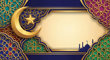 Islamic background with crescent moon and star design