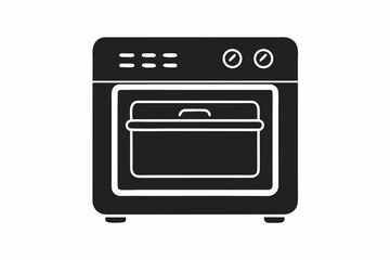 Small oven front view glowing tray baked food icon