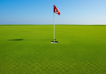 Serene golf course with a vibrant green and an invitingly placed golf hole