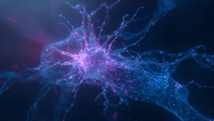 Showing glowing neuron-like network branching through digital space, highlighting connection nodes