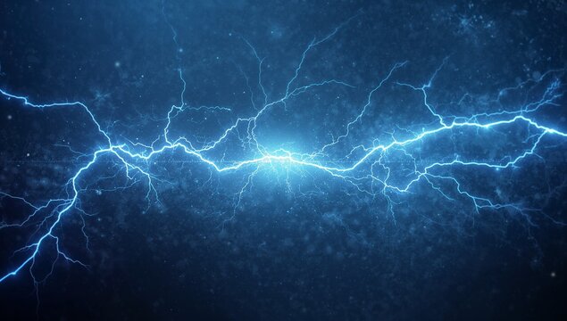 Radiating electric-blue lightning bolt across digital space, showing glowing core, tendrils, specks