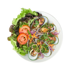Spicy Mussel Salad – Thai Seafood Dish Isolated on White with Clipping Path