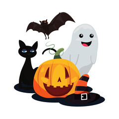 3d icon of halloween characters isolated on transparent background