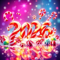Fototapeta premium Candy Rush 2026 – Playful Peppermint Christmas Art in Neon Pop Style