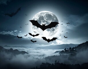 Ciel nocturne avec chauves-souris et lune – ambiance mystique d’Halloween