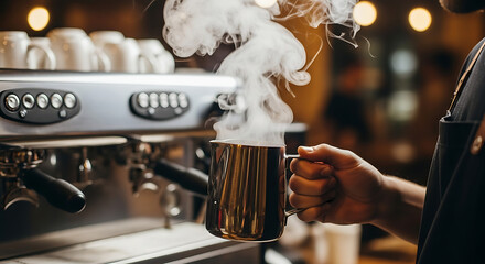 Steaming Coffee Aromatic cup fills the air with rich, hot steam and enticing scent