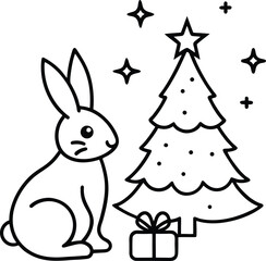 Simple silhouette line art of a small sitting rabbit illustration vector scalable eps icon for design and branding