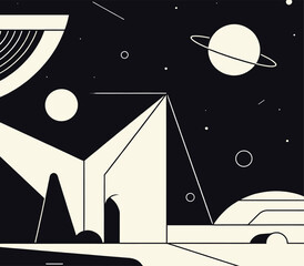 Vector style drawing of Space trip