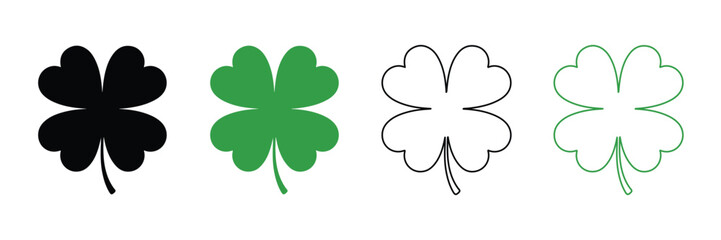 Clover leaf icon set. Four luck leaf set. Shamrock plant symbol. vector illustration 