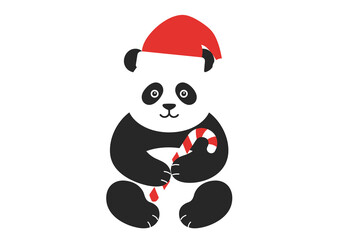 Fototapeta premium Natal Panda Joy Charming Illustration of a Festive Bear with a Candy Cane and Santa Hat Spreading Holiday Cheer