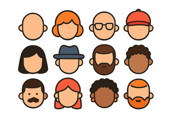 Diverse set of human avatar heads with various hairstyles and facial features