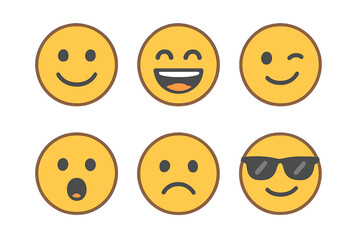 Six yellow facial expression icons displaying various moods and feelings