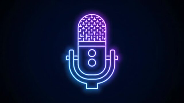 Neon microphone graphic illustration on dark background