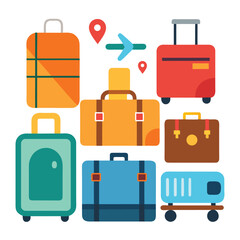 Summer Travel Stickers Set ? Colorful Airport Luggage Vector Illustration for Print and Digital Use.eps