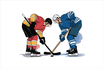 Obraz premium Ice Hockey Face-Off Between Red and Blue Team Players Illustration