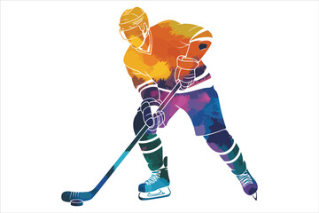 Obraz premium Ice Hockey Face-Off Between Red and Blue Team Players Illustration