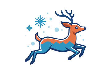 Jumping deer icon reindeer mid leap with small snow effect