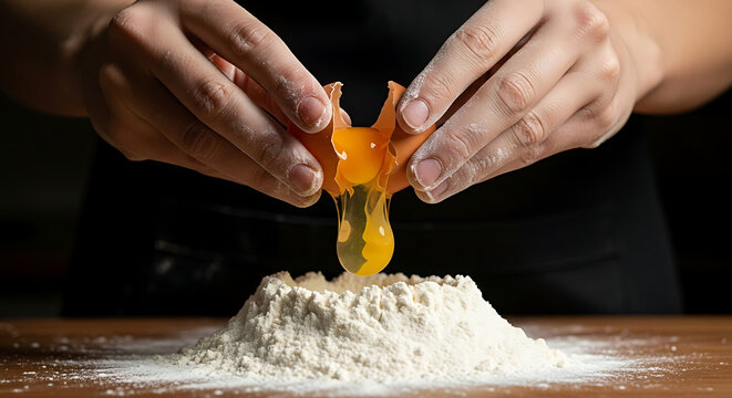 Breaking an egg Creating a perfect dough - A culinary moment captured in time