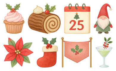 PNG Festive holiday clipart collection, element set on transparent background