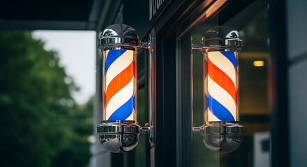 Illuminated barber pole showcases the barber shop's tradition and care