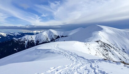 Snow covered mountain ridge showing cold natural environment and wilderness terrain