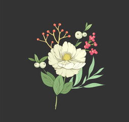 Botanic set of detailed various flowers and brunch. Luxury vintage floral collection for wedding invitation, wallpaper art or save the date card