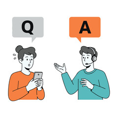 Simple Vector Icon Illustration of a Female Operator Answering Questions