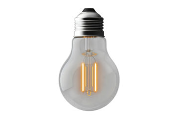 Glowing filament light bulb showcases energy efficiency and modern design elements on transparent background