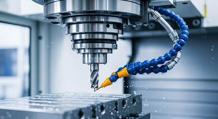 Precision CNC Machine in Operation Detailed View of Metalworking Process and Equipment