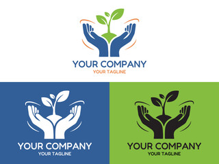 Eco Branding Identity Set with Hands Holding Green Plant – Sustainable Growth and Nature Protection Concept
